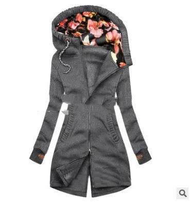 Autumn And Winter Hooded Mid length Slim Fit Slimming Women Gray - Shop at LoveMi