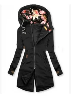 Autumn And Winter Hooded Mid-length Slim Fit Slimming Women - Black - View 1