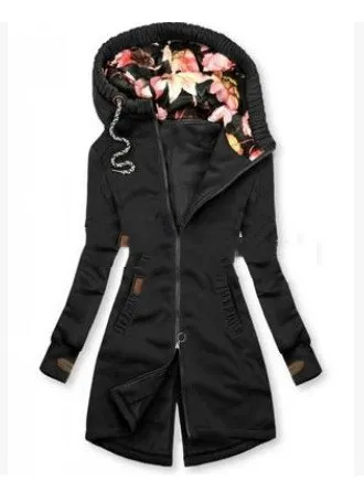Autumn And Winter Hooded Mid length Slim Fit Slimming Women Black - Shop at LoveMi