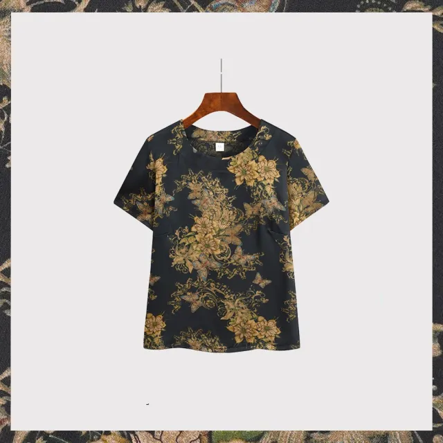 Women's Summer Clothes Breathable Artificial Silk Black Background Gold - Shop at LoveMi