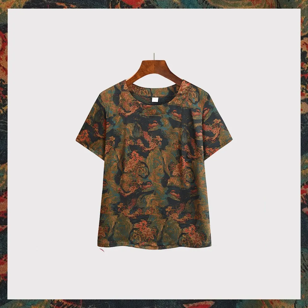 Women's Summer Clothes Breathable Artificial Silk - The Land Is Picturesque-Xxxl