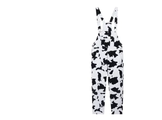 Black white Checkerboard Plaid Loose Suspender Long Pants Cow Color - Shop at LoveMi