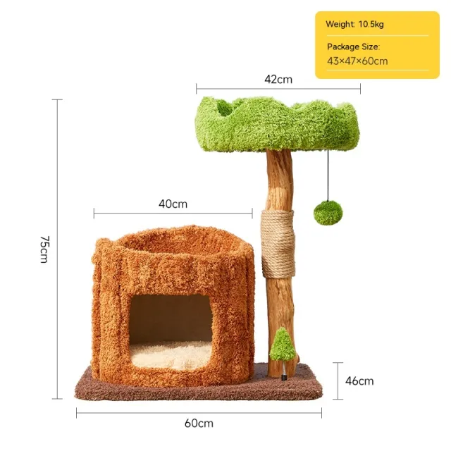 Solid Wood Cat Climbing Frame Integrated Sisal Toy Single Layer Tree House - Shop at LoveMi