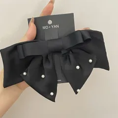 High End Satin Bow Hair Clip - Black - View 1