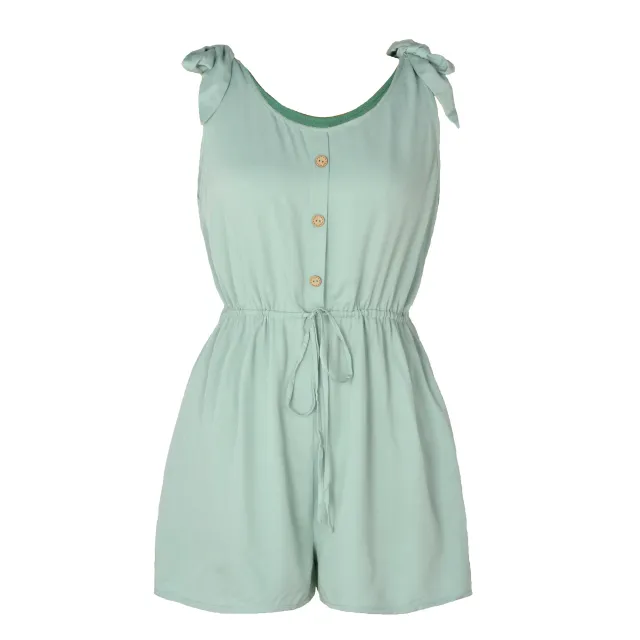 Women's Coconut Buckle Sleeveless Jumpsuit Lace up Green - Shop at LoveMi
