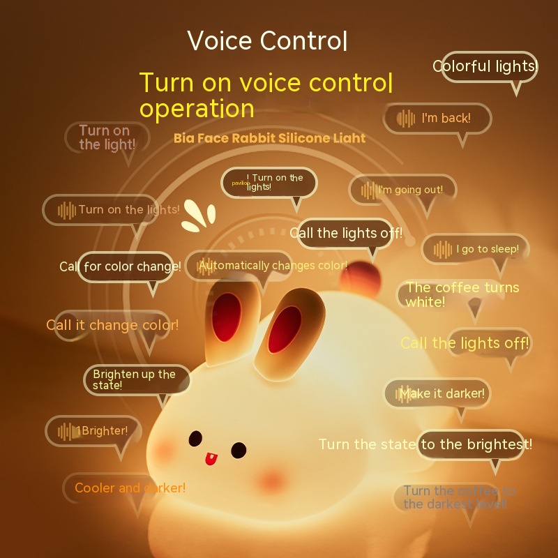 Cute LED Night Light Touch Sensor Cartoon Kid's Nightlights Big Face Rabbit Sili - Picture 12 of 12