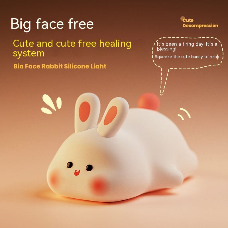 Cute LED Night Light Touch Sensor Cartoon Kid's Nightlights Big Face Rabbit Sili - Picture 11 of 12