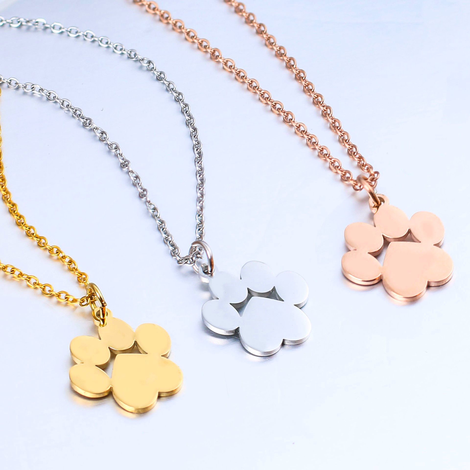 Stainless Steel Pet Cat Paw And Dog Paw Engraved Letter Necklace