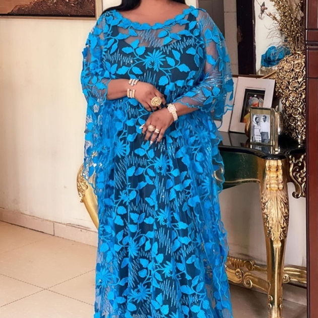 Lace Embroidery Loose Plus Size Robe Including Headscarf Dress — image 1
