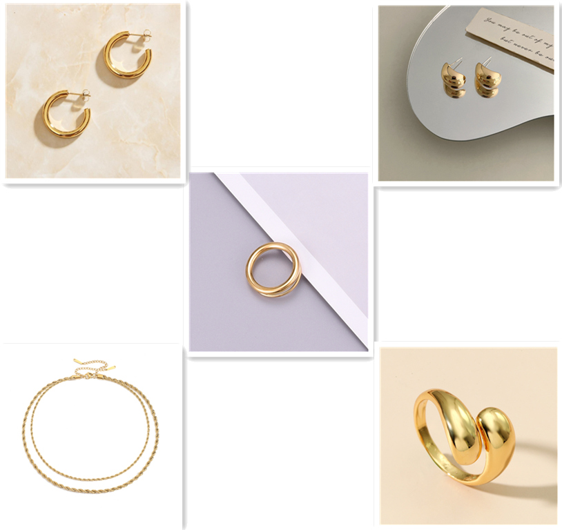 18K Double-layer Hollow Fake Two-layer Titanium Steel Gold Index Finger Ring Women