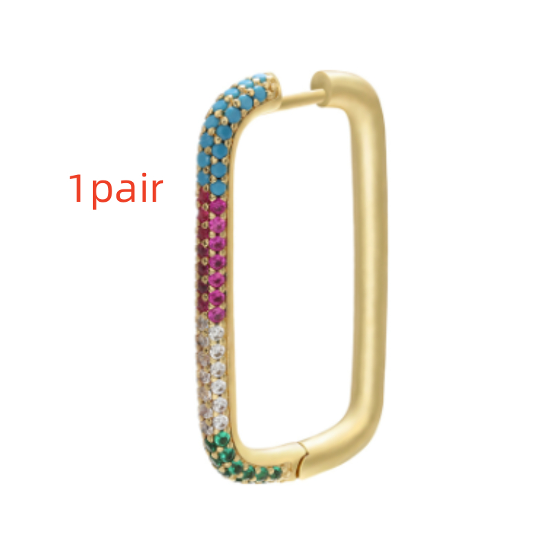 Three Types Of Rectangular Color Drill Earrings, Micro Inlaid With Color Drill Earrings, Finished Earrings, Gold Color Zirconium Copper Plating
