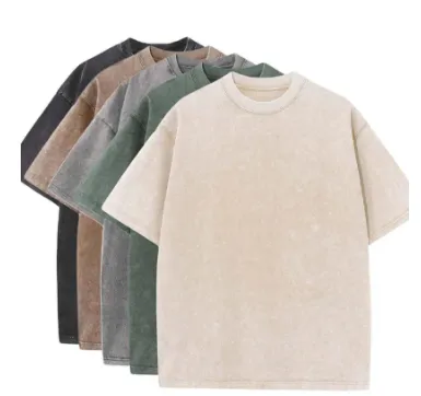 Cotton Heavy Distressed Drop Shoulder Retro Loose Short Sleeve Mixed Color 5Pc - Shop at LoveMi