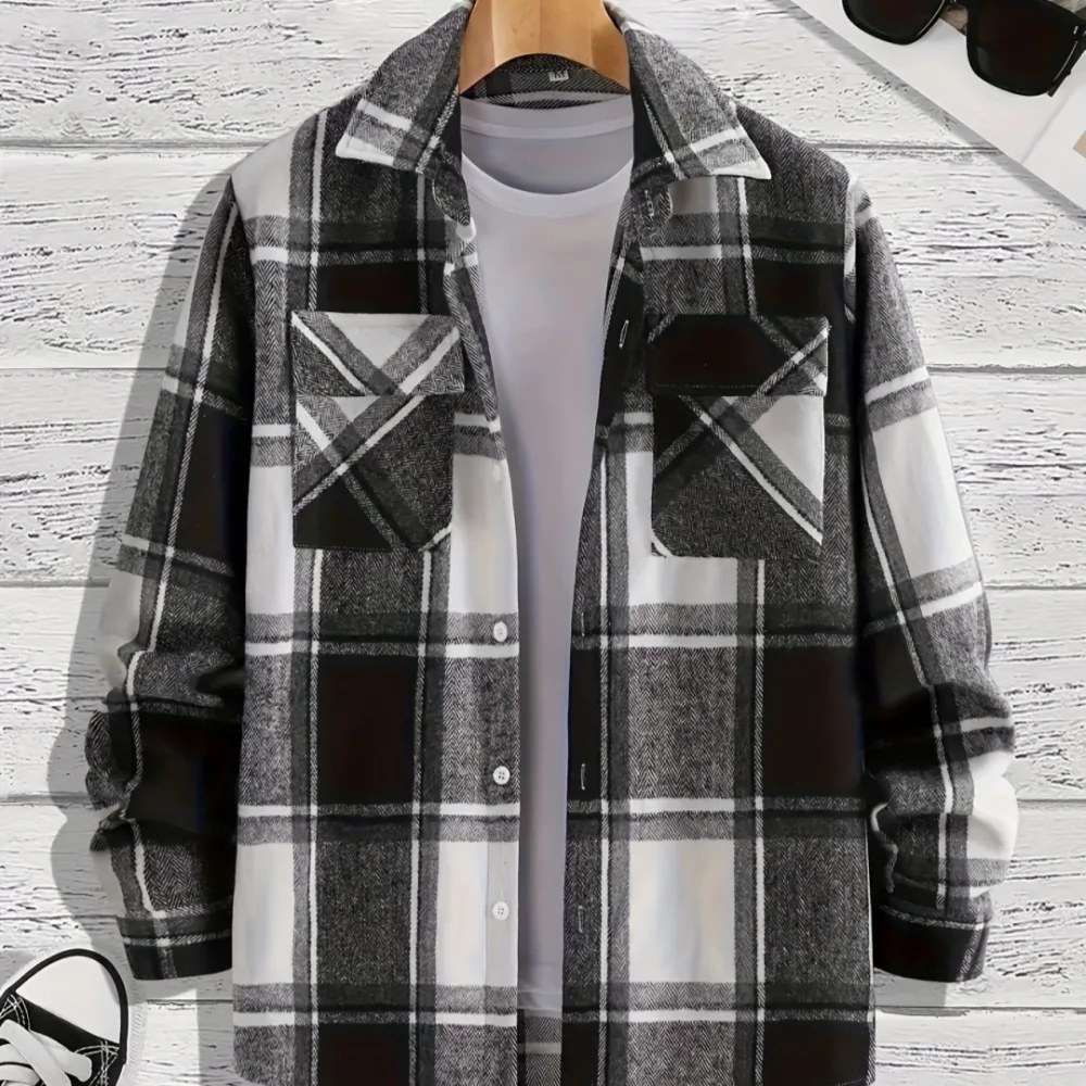 Men's Shirt Versatile Casual Plaid Coat