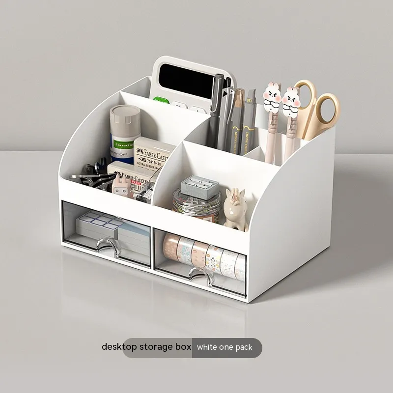 Transparent Small Drawer Storage Student Desk Stationery Sundries Locker - White - View 1