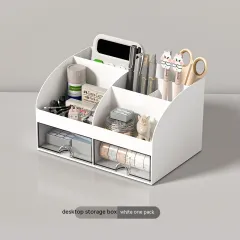 Transparent Small Drawer Storage Student Desk Stationery Sundries Locker - White - View 1