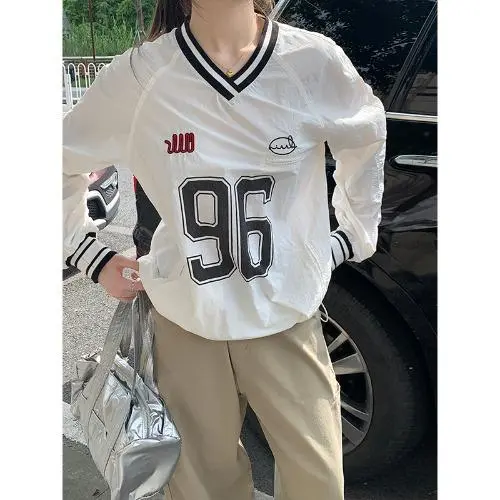Women's V neck Thin American Sweet Cool Loose Sweater White - Shop at LoveMi