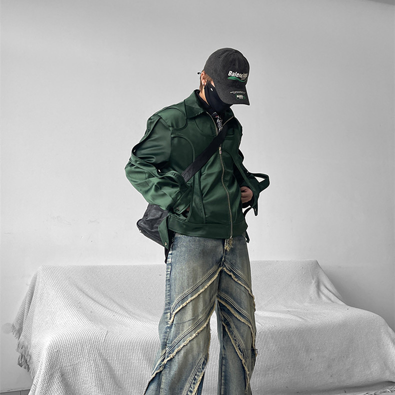 Men's Stitching Solid Color Design Stand-up Collar Jacket