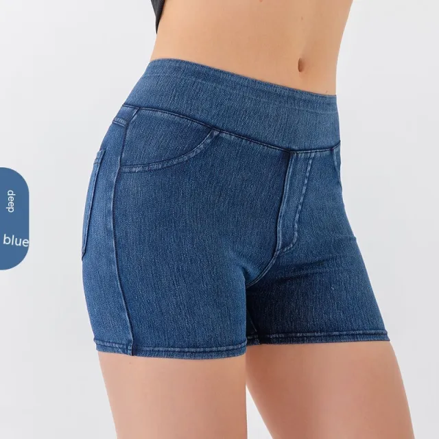 Hip Lifting Yoga Denim Shorts For Women Blue - Shop at LoveMi