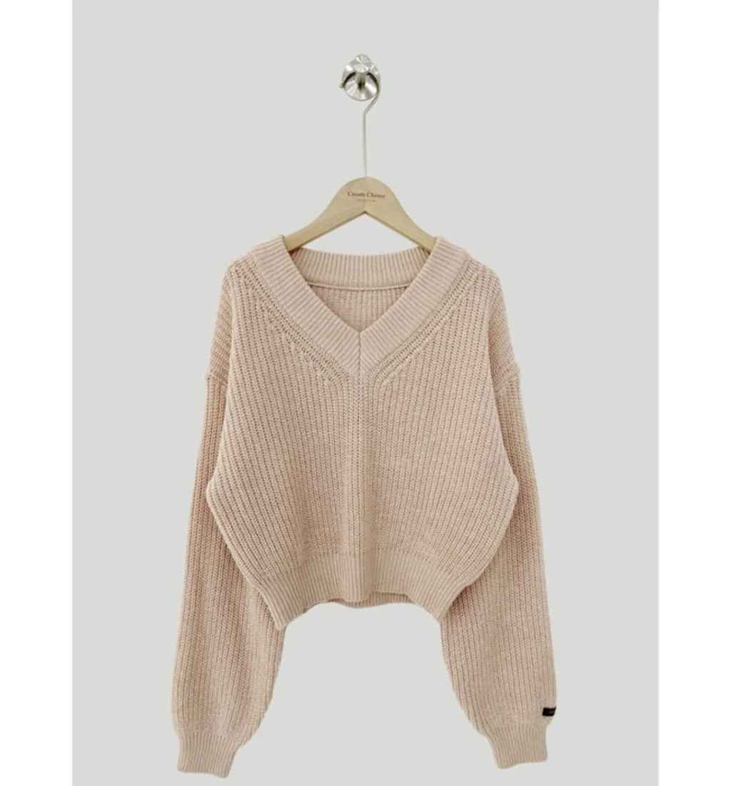 Letter Patch Loose Leisure All-matching Long Sleeve Knitted Pullover Sweater - Light Pink