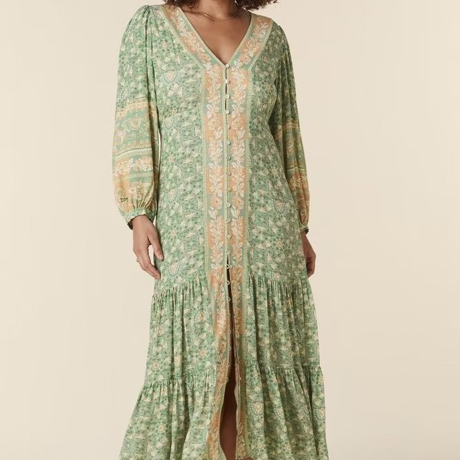 Cotton Princess-Sleeve Long Dress