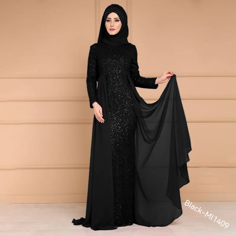 Noble Elegant Slim Slimming Sequined Ladies Gift Retro Style Long Fish Tail Dress - Black