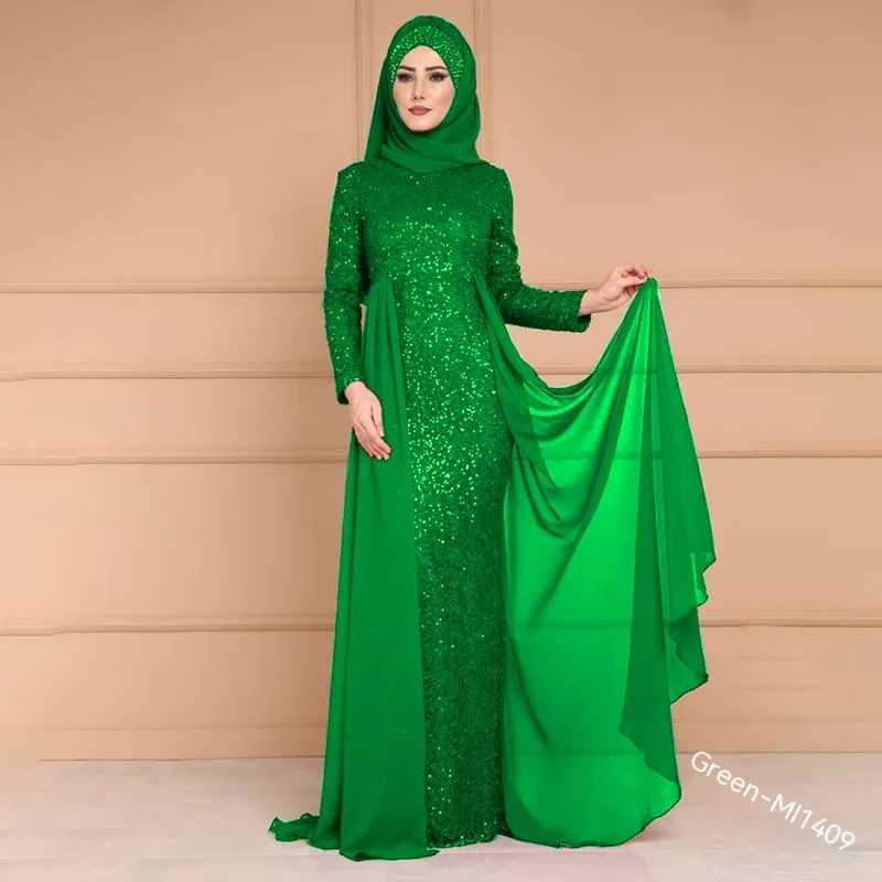 Noble Elegant Slim Slimming Sequined Ladies Gift Retro Style Long Fish Tail Dress - Green