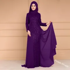 Noble Elegant Slim Slimming Sequined Ladies Gift Retro Style Long Fish Tail Dress - Purple - View 1