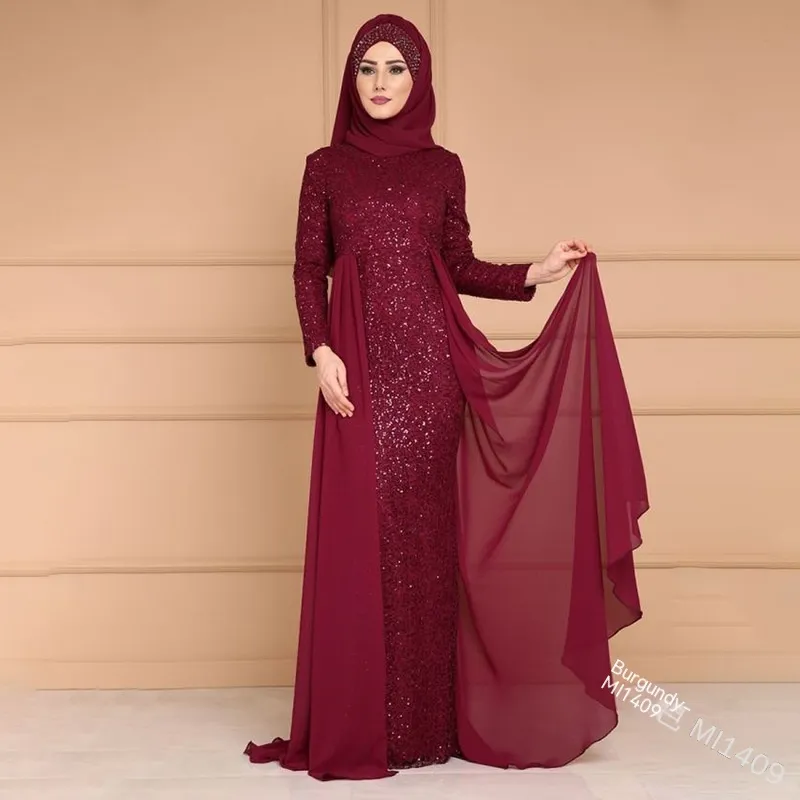 Noble Elegant Slim Slimming Sequined Ladies Gift Retro Style Long Fish Tail Dress - Wine Red