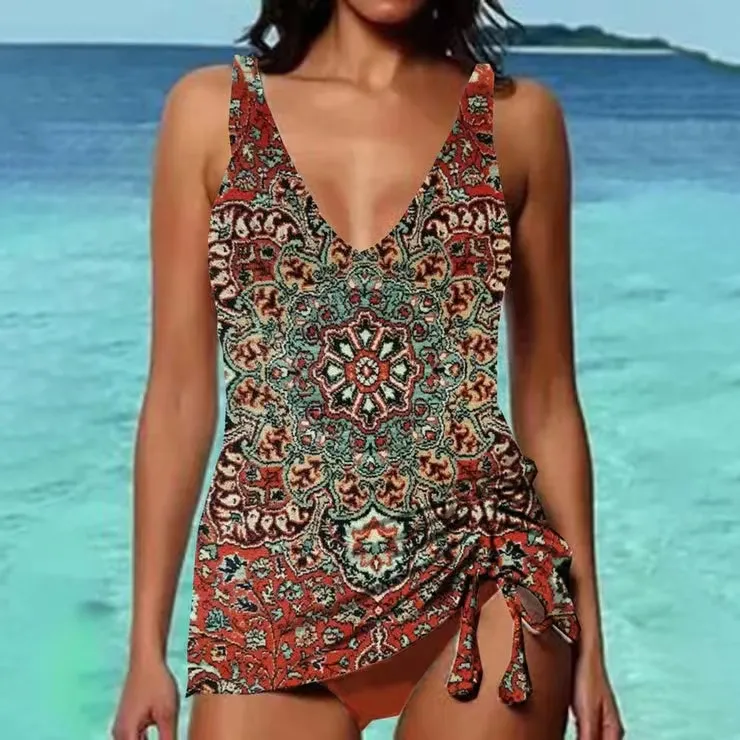 Bikini Beach Print Suspender Swimsuit Suit - No 1 Color-2Xl