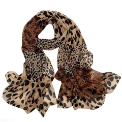 Foulard Femme Womens Leopard Print Little Silk Scarf Hair - Dark Brown - View 1