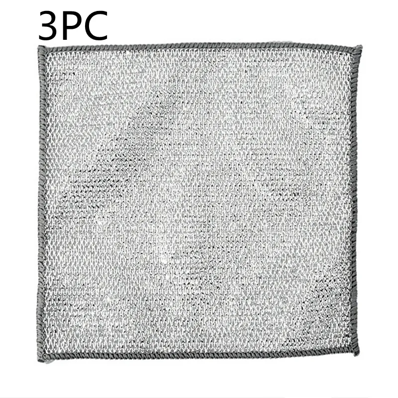 Steel Wire Ball Cloth Kitchen Cleaning Dishcloth - Silver Silk Cloth 3Pc
