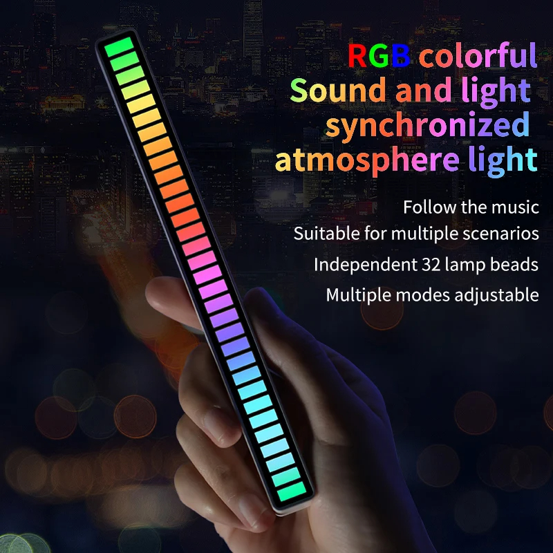 Led Sound Control Light Bar RGB Ambient Pickup Rhythm Lamp Music USB