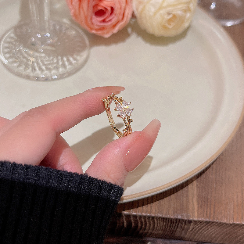 Fashion Jewelry Zircon Flower Ring Female Niche Design