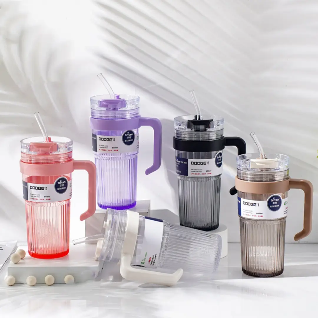 Household Portable Double Drink Straw Plastic Cup