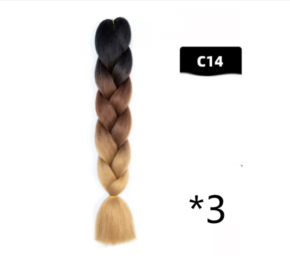 Color Big Braid African Chemical Fiber High Temperature Silk Wig Gradient - C14