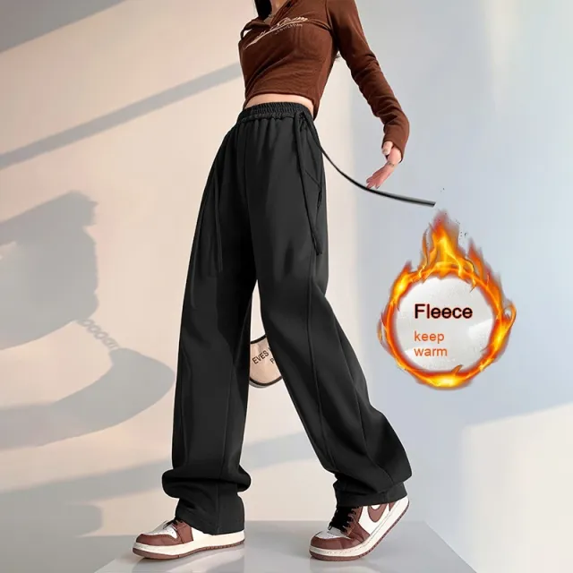 American Multi color Straight Wide Leg Banana Pants High Waist Casual H7201 Black - Shop at LoveMi