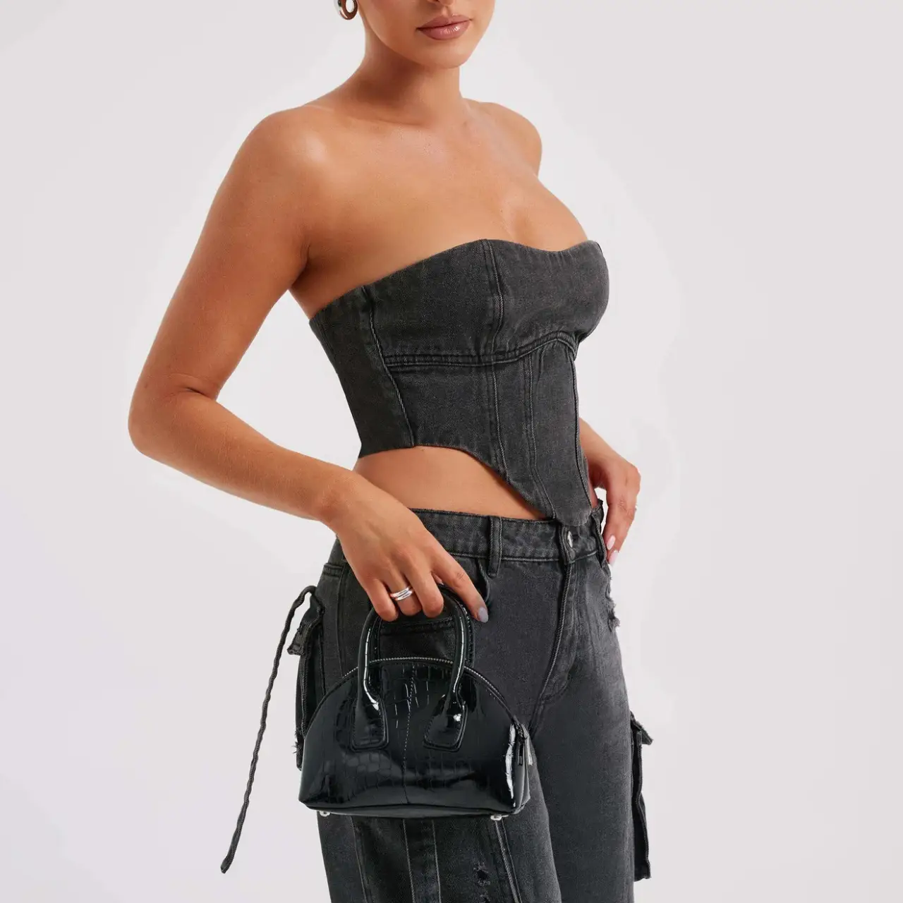 Women's Suit Low Waist Three-dimensional Tube Top and Pocket Stitching Jeans