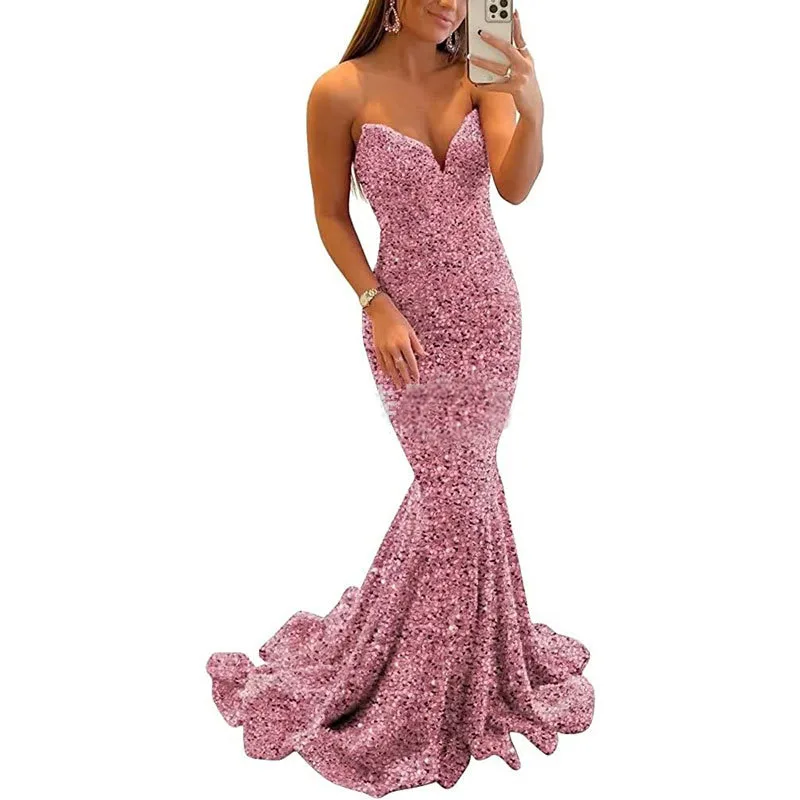 Sequin Evening Dresses for Women Formal Sexy Long Prom