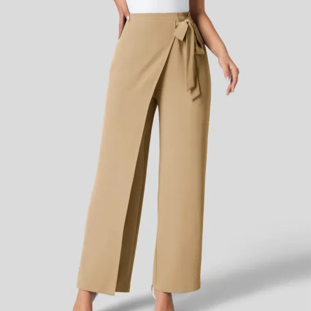 Women's High Waist Tie Side Invisible Zipper Wide Leg Pants Brown - Shop at LoveMi