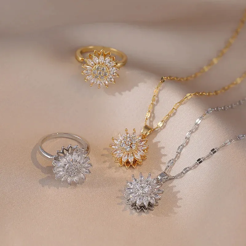 Classic Charm Sunflower Flower Stainless Steel Necklace