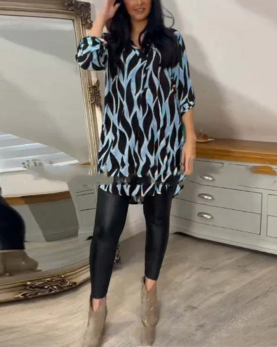 Pattern V neck Plus Size Half Sleeve Top Shirt 2 Style L - Shop at LoveMi