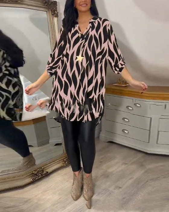 Pattern V neck Plus Size Half Sleeve Top Shirt 5 Style - Shop at LoveMi