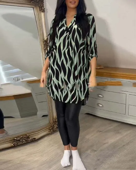 Pattern V-neck Plus Size Half Sleeve Top Shirt - 3 Style-S