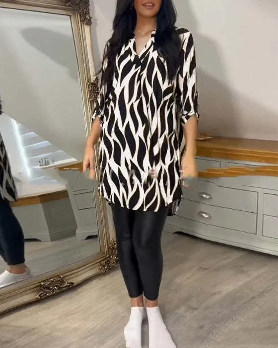 Pattern V-neck Plus Size Half Sleeve Top Shirt - 4 Style