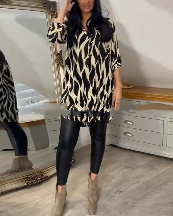 Pattern V-neck Plus Size Half Sleeve Top Shirt - 1 Style