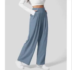 High Waist Straight Loose-fit Tappered Trousers Casual Simple - Sea Blue - View 1