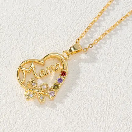 Mother's Day Gift Hollow Heart English Letter Love Mom Rhinestone Butterfly