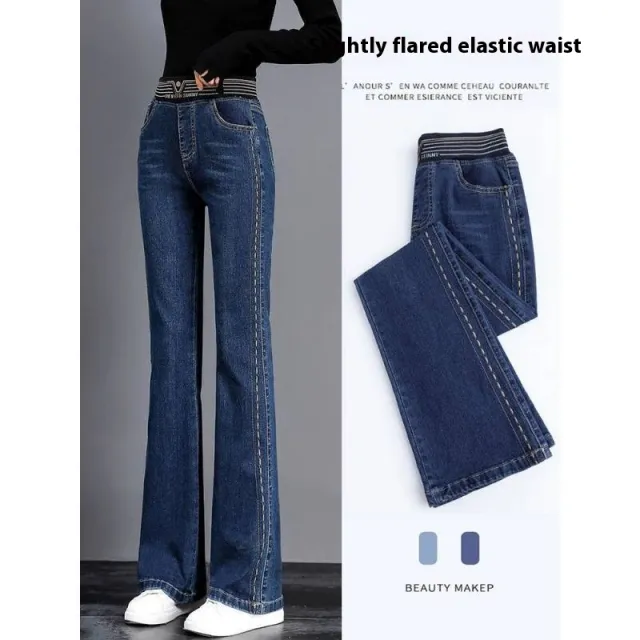 Women's Retro Stretch Slim Fit Flared Pants Blue - Shop at LoveMi