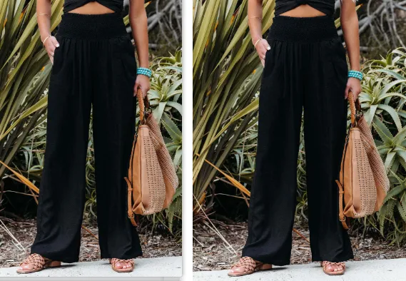 Women's Pants Casual Wide Leg Cotton Linen Loose Trousers Black2Pcs - Shop at LoveMi
