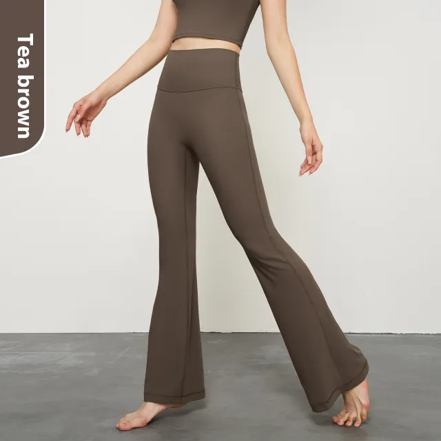 Nude Feel Wide Leg Skinny Yoga Pants High Waist Non embarrassing Line Sports Trousers Tea Brown - Shop at LoveMi